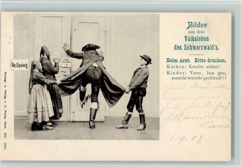 Beim Arzt. Bitte drücken - Verlag Fuchs Nr. 253 AK Volksleben Schwarzwald 1901