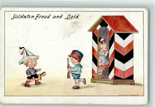 1915 sign Carl Diehl - Wachtposten, Mädchen versteckt sich im Haus