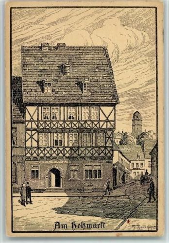 06366 O4370 Köthen , Anh 1926 Künstlerkarte Federzeichnung - Am Holzmarkt
