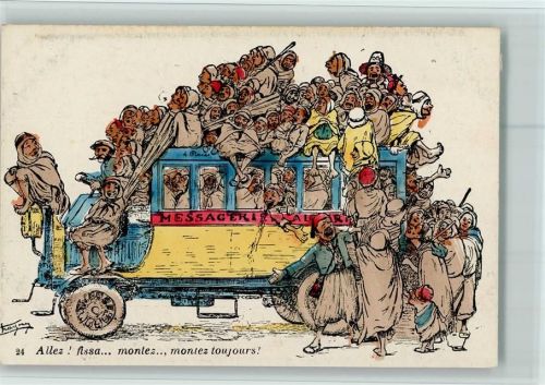 Karikatur - überfüllter Omnibus, gute Erhaltung AK