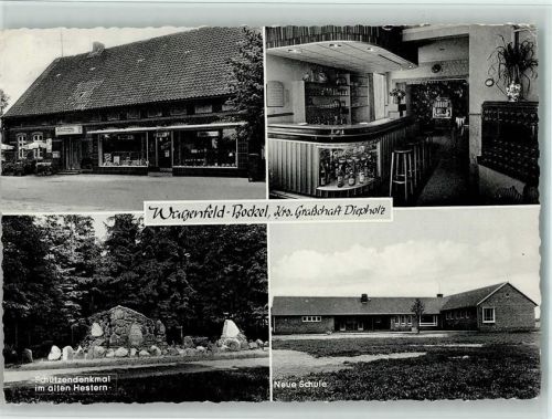 Wagenfeld 1964 Gasthaus Fiefstück, Innenansicht Bartresen, Schule, Schützendenkmal, gute Erhaltung AK