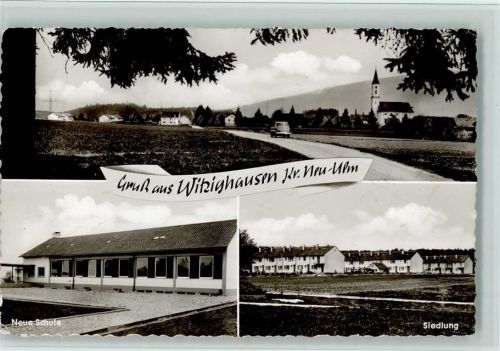 89250 W7913 Witzighausen 1965 Foto AK Siedlung, Schule, gute Erhaltung AK kl. Eckknick
