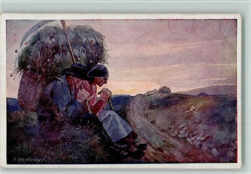 Nr. 554 Kriegsfürsorgeamt WK I AK Stilles Heldentum - sign Reckziegel - Heuernte in der Kiepe , Bauern beten am Wegesrand Kriegsfürsorgeamt