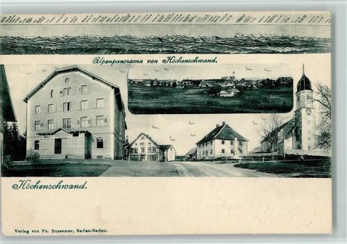 Höchenschwand 1905 Ortspartie mit Kirche, Alpenpanorama, gute Erhaltung AK