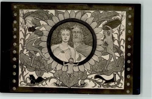 Jugendstil - Nr. 11 - Sonnenblumen Elfen , sehr gute Erhaltung AK