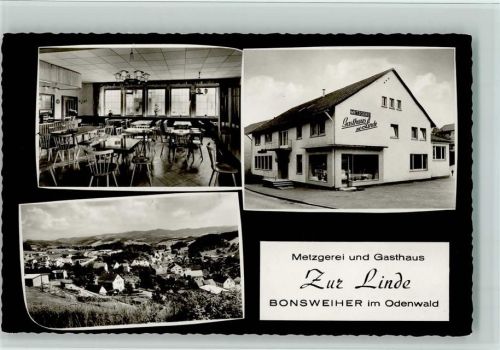 Bonsweiher Metzgerei Gasthaus Zur Linde Innenaufnahme Gastraum Ortsansicht 3-Bildaufnahme