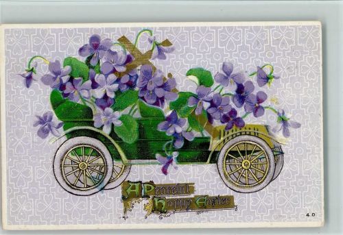 1910 Automobil mit Blüten - Happy Easter, Ostern