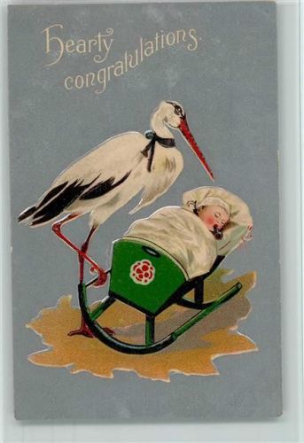 Storch schaukelt die Wiege - Hearty Congratulations ca 1908 AK