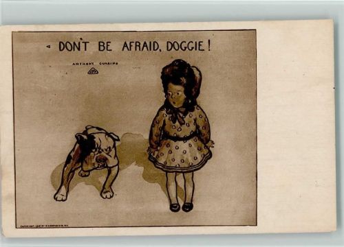 1908 Mädchen mit einer Bulldogge - sign Anthony Guarino - Dont be afraid, doggie