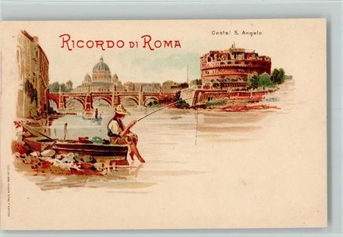 Roma 1898 Gruss aus - Ricordo - Castel S. Angelo, Angler , Verlag Müller & Trüb 103 , sehr gute Erhaltung AK