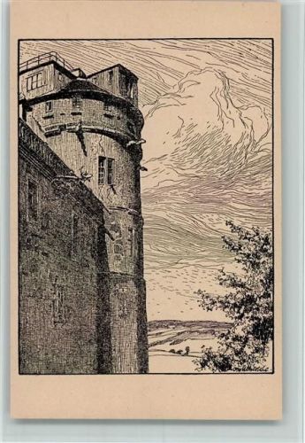 Tübingen Bildkarte aus Schwaben Reihe 2/3 Karte 5, Sternwartenturm auf dem Schloß, Federzeichnung, sehr gute Erhaltung