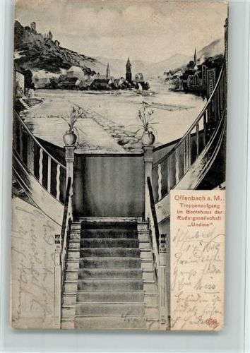 Offenbach 1909 Treppenaufgang im Bootshaus der Rudergemeinschaft "Undine" AK