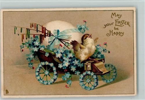 1910 Tucks Easter Serie 1739 - Blütenauto mit einem Vogel , Vergissmeinnicht