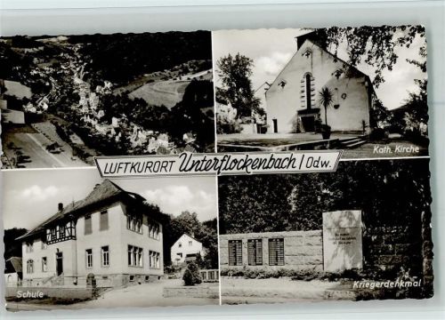 Unter-Flockenbach Kath. Kirche Kriegerdenkmal Schule Luftaufnahme 4-Bildaufnahme