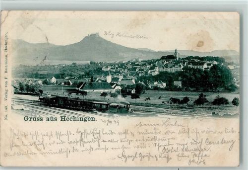 Hechingen 1899 Eisenbahn und Teilansicht AK