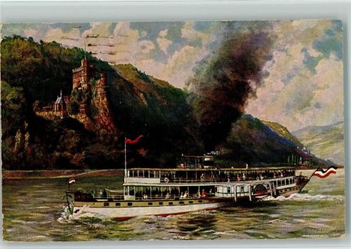 1928 Salondampfer vor Burg Rheinstein - Gemälde von Paul Putzhofen
