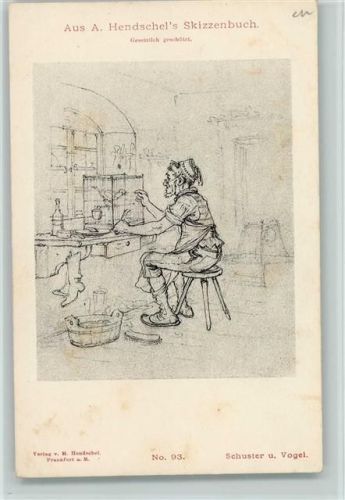 Aus Hendschels Skizzenbuch Nr. 93 AK Der Schuster und der Vogelkäfig, Berufe Rommel 1900 Künstlerkarte