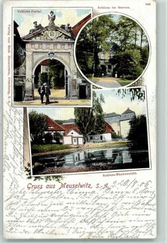 Meuselwitz 1906 Schloss-Portal Schloss im Garten Schloss Rückansicht