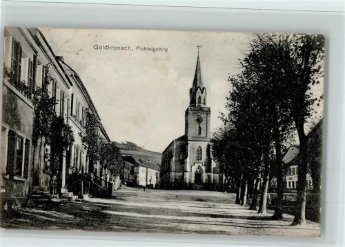 Goldkronach 1908 Straßenbild mit Kirche, I Flecken, AK