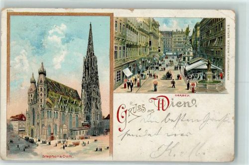 Wien 1906 Graben Stephans-Dom Lithographie