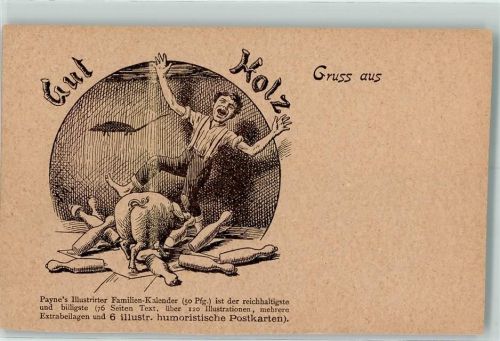 Leipzig Vorläufer Druck 1890-1895 , Lithographie Blatt aus Familienkalender Sau spielt Kegeln