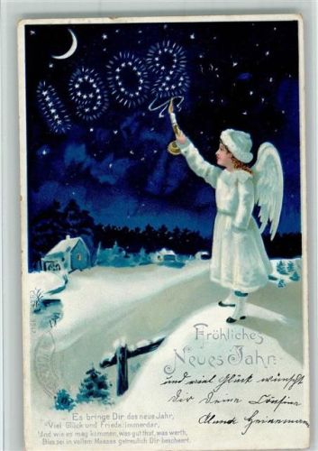 Neujahr 1902 - Engel zeichnet mit Kerze die 1902 in den Himmel AK