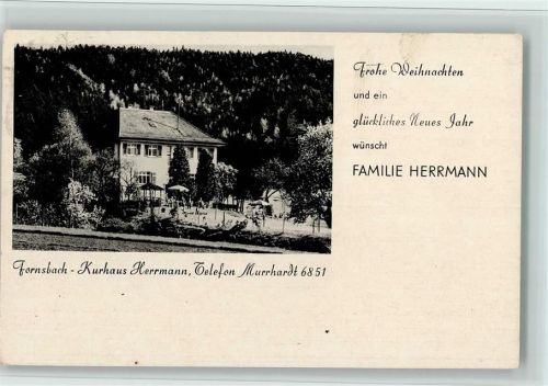 Fornsbach 1960 Kurhaus Herrmann, Frohe Weihnachten, Glückwünsche