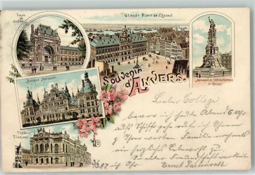 Antwerpen 1897 Banque nationale Theatre Flamand Monument