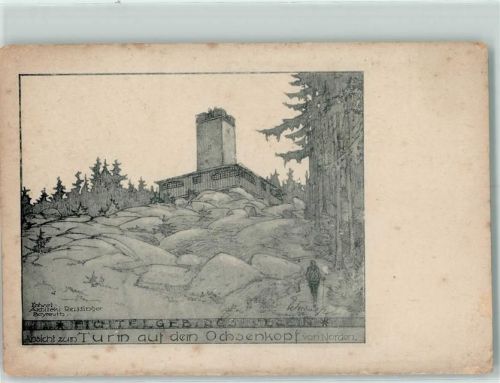 Bischofsgrün Ansicht zum Turm auf dem Ochsenkopf sign Künstlerkarte