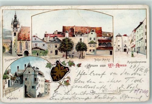 3500 Krems an der Donau 1898 Lithographie Alt-Krems Piaristenkirche Hoher Markt Margarethenstraße Wegscheid