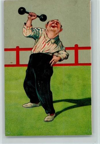 Gewichtheben - Humor Kraftsport 1914 Lithographie / Prägedruck