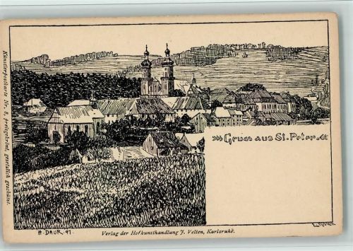 W7811 St. Peter , Schwarzw Velten Verlag Nr. 8 - Federzeichnung , gute Erhaltung Daur, H. 1898 Künstlerkarte