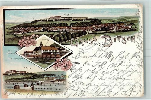 Bitche 1898 Institut St. Augustin Neue Kaserne Barackenlager Lithographie