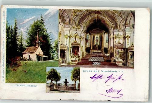 Viechtach 1906 Kapelle Distelberg Innenansicht Altarblick Brunnen