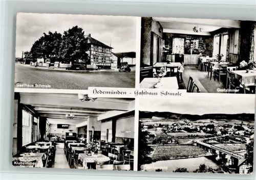 Hedemünden 1958 Gasthaus Schmale mit Innenansichten, gute Erhaltung AK