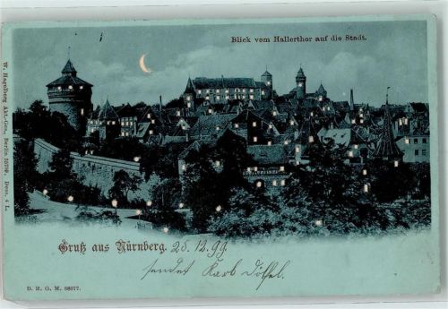 W8500 Nürnberg Nr. 35759 Dess 4 Halt gegen Licht Gruss aus Mondschein HGL, Verlag Hagelberg 1899 Gebrauchsspuren