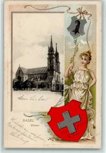 Basel 1901 Münster Lithographie/Prägedruck