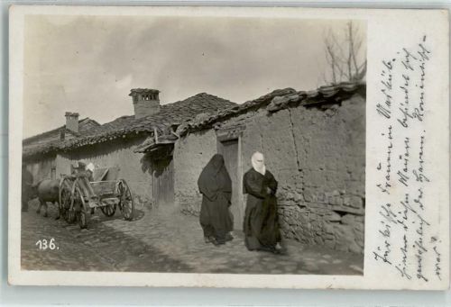 Skopje Uskub Foto AK Häuser Viehwagen