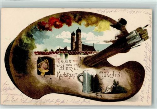 München 1904 Frauenkirche Münchner Kindl Palette Pinsel