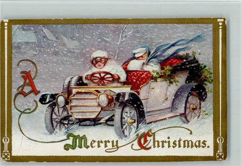 1910 Merry Christmas - Pelzmode im Automobil - Winter es schneit