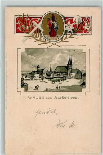 Altötting 1900 Gnadenbild Kreuz Lilie Kutsche Denkmal Kirche