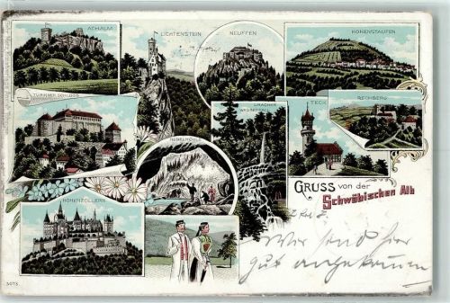 Hohenstaufen 1898 Schwäbische Alb Achalm Tübinger Schloss Hohenzollern Lichtenstein Neuffen Uracher Wasserfall Nebelhöhle Hohenstaufen Rechberg Teck