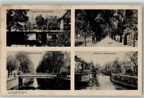 66482 W6660 Zweibrücken , Pfalz 1916 - Bleicherbach Napoleonsbrücke Waldallee Schwarzbach Feldpoststempel