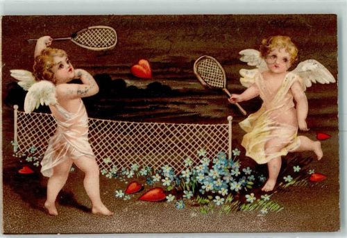 1913 Engel Amor spielen mit Herzen AK