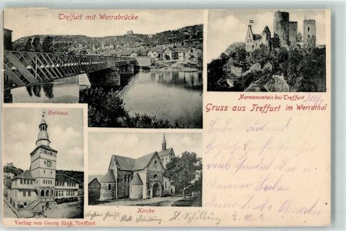 Treffurt 1904 Ruine Normannstein Rathaus Werrabrücke Kirche