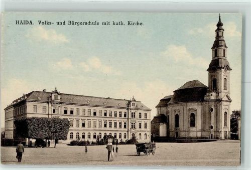 Novy Bor Volks und Bürgerschule Kath. Kirche