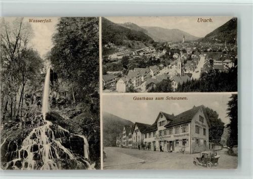 Urach Wasserfall Blick auf Bad Urach Gasthaus zum Schwanen 3-Bildaufnahme