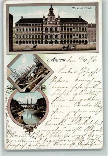 Antwerpen 1896 Gruss aus - Hotel de Ville AK