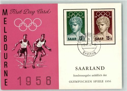 Melbourne 1956 Olympia First Day Card Ersttagsstempel Saarbrücken 25.7.1956