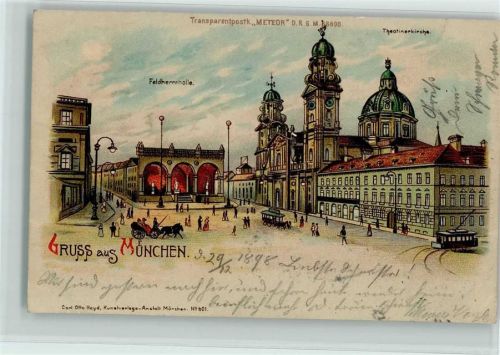 München 1898 Gruss aus Feldherrenhalle Straßenbahn AK